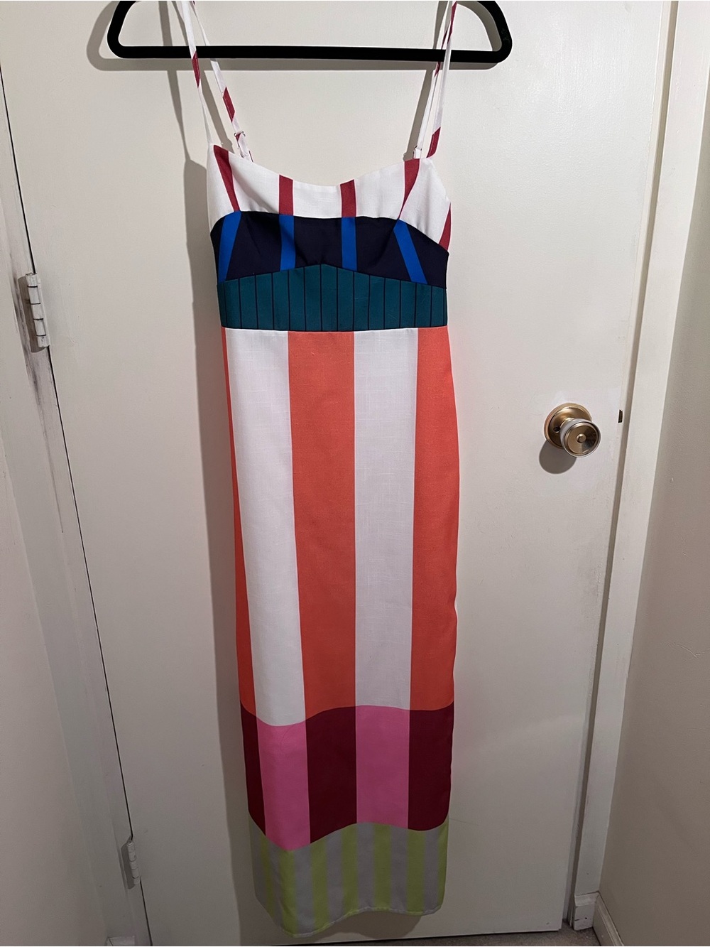 Striped Multicolor Spaghetti-Strap Dress 100% cotton column sheath dress bustier